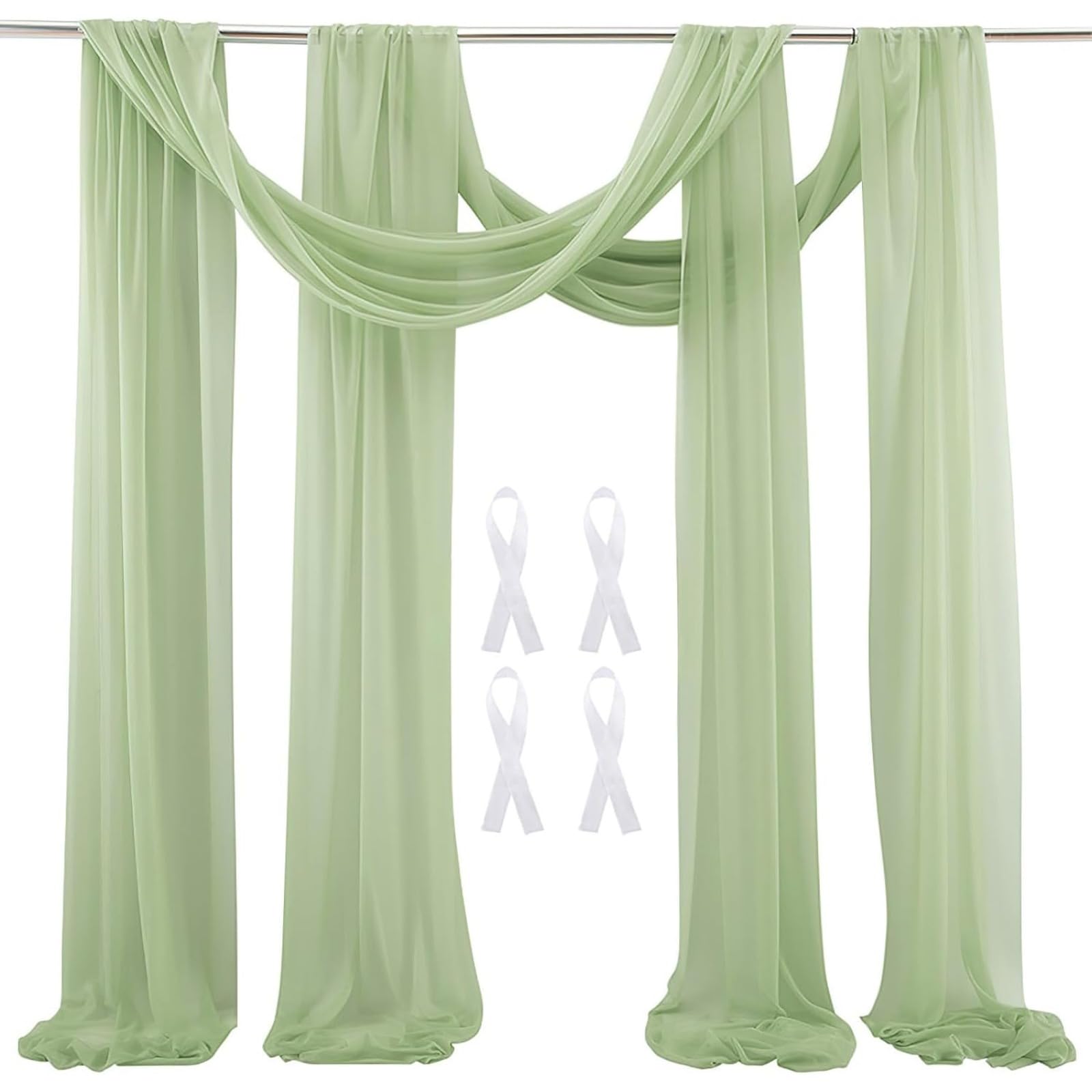 2 Panels Hochzeit Bogen Sheer Vorhänge Hintergrund, Vorhang Weiß Traubogen Hochzeit Chiffon Stoff Tüll Gardine, 600x75cm Gardinen für Laube Hochzeit Torbogen Zeremonie Fotografie Party (2pc,schwarz)