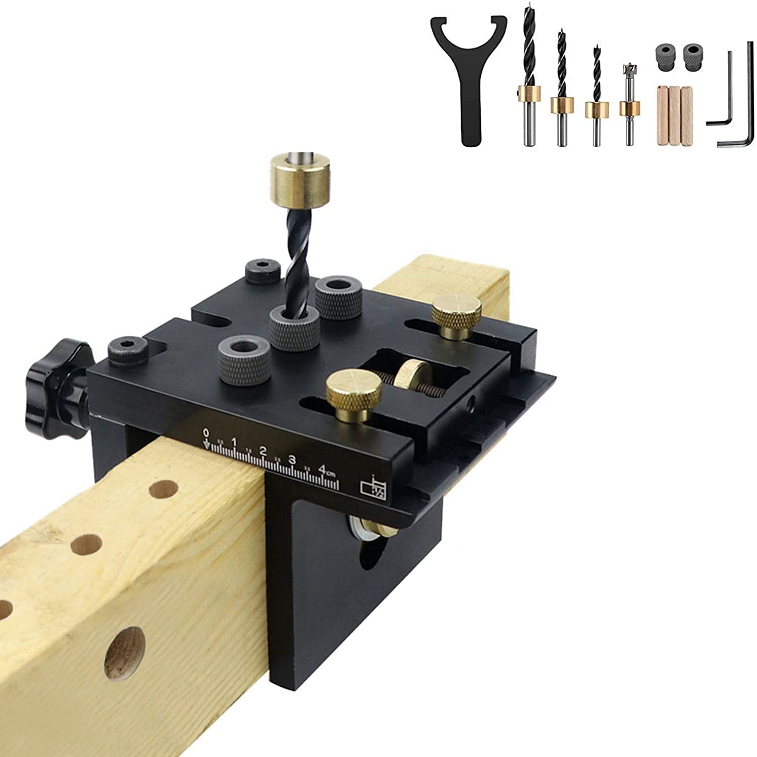 3 in 1 Dowel Jig Drill Kit, with Positioning Clip Woodworking Drilling Locator Hole Puncher Doweling Jig Drilling Guide Kit Adjustable Woodworking Joints Tool