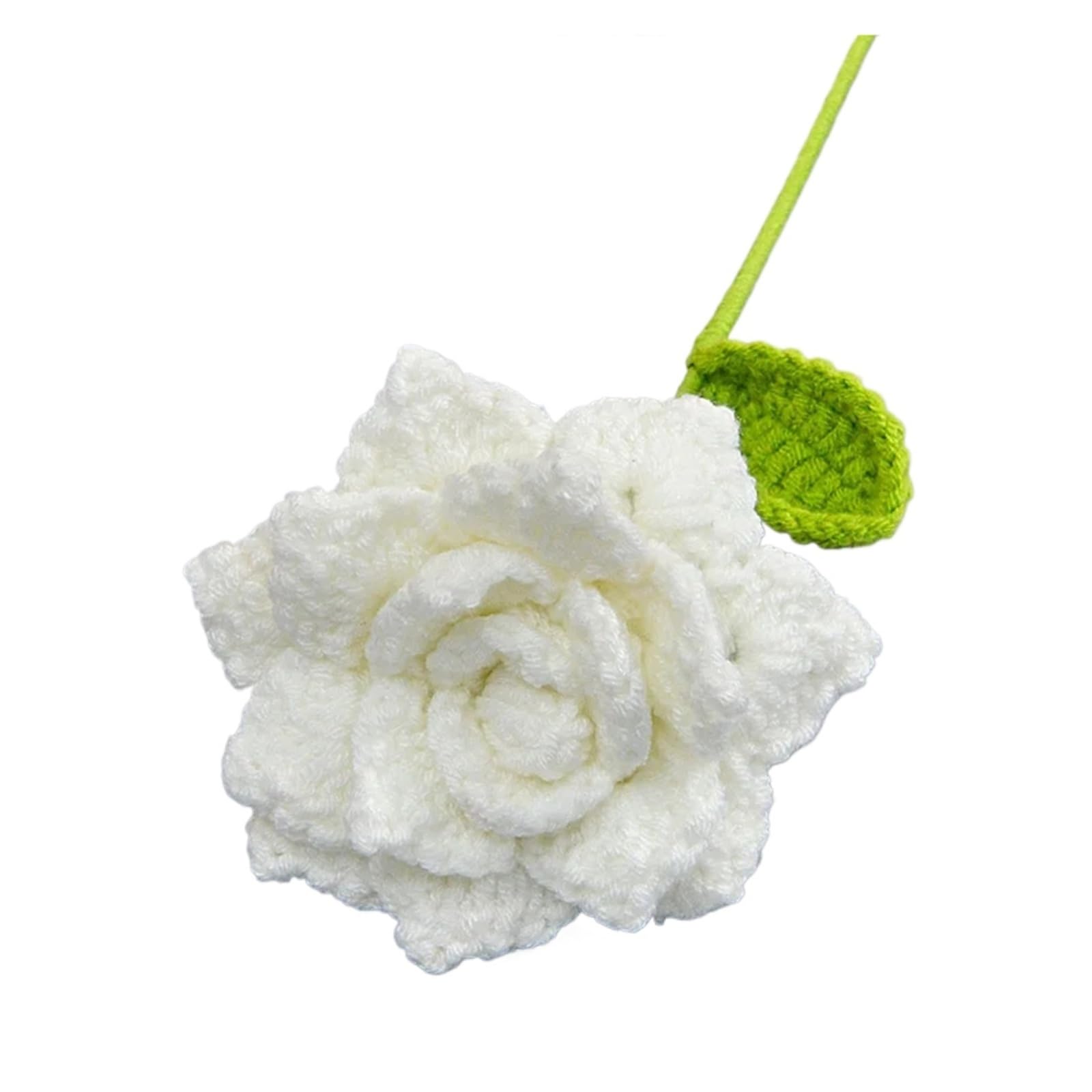 Ndsjaie White Fabric Flowers Home Decor 1Pc Handmade Crochet Flower Bouquets, Knitted Fabric Rose Bouquet For Diy Home Decor, For Woman Wife Mom Girlfriend Lovers For Wedding Celebration Decor(White)