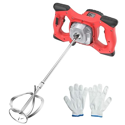 IMAYCC Cement Mixer, 6 Speed Electric Concrete Mixer, Manual Mud Mixer for Motorcycle, Painting, Grout, Plaster, Thinset, Forage, Stirring Tool(Red-Black)