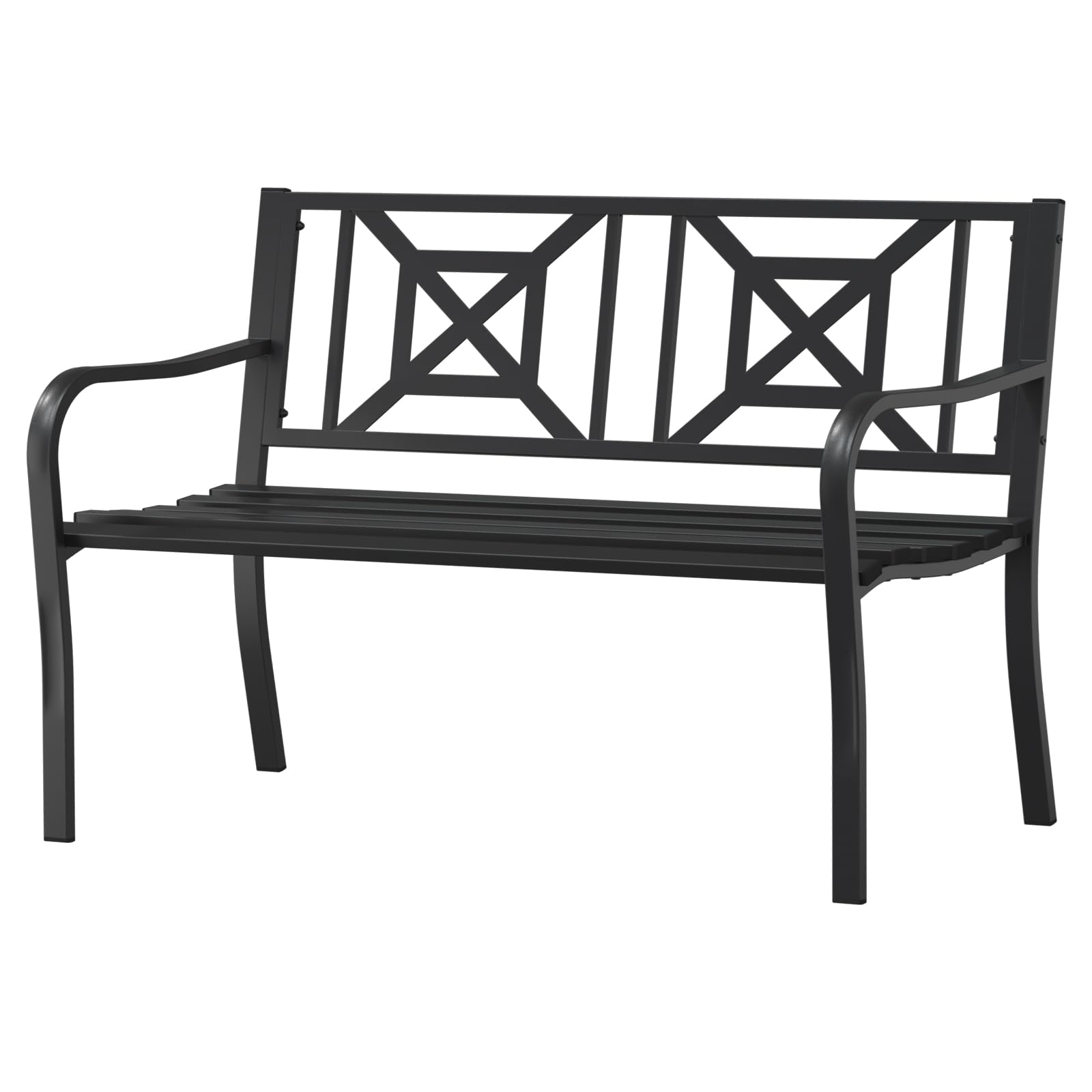 On Shine Patio Garden Bench,Outdoor Park Bench with Powder Coated Steel Frame, Elegant Loveseat with Square Pattern Backrest & Ergonomic Armrest for