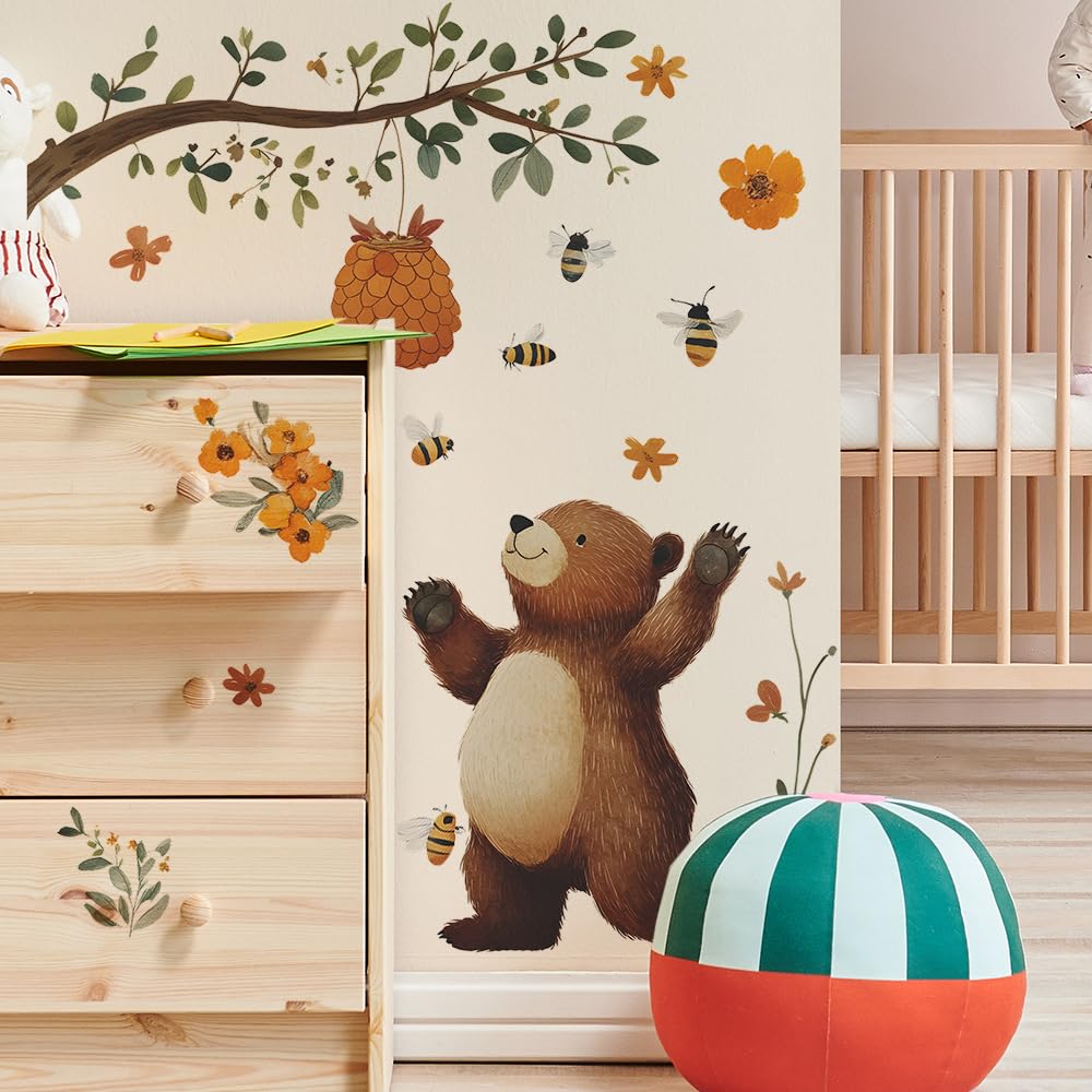 SHUCHING Large Cartoon Bear Wall Stickers Kids, Vinyl Removable Baby Room Wall Decals Decoration for Bedroom Nursery Playroom