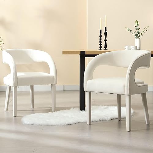 Miniatura 8 de ROCITY Green Modern - Juego de 2 sillas de comedor modernas de terciopelo, sillas de comedor tapizadas con respaldo abierto y brazos, cómodas sillas
