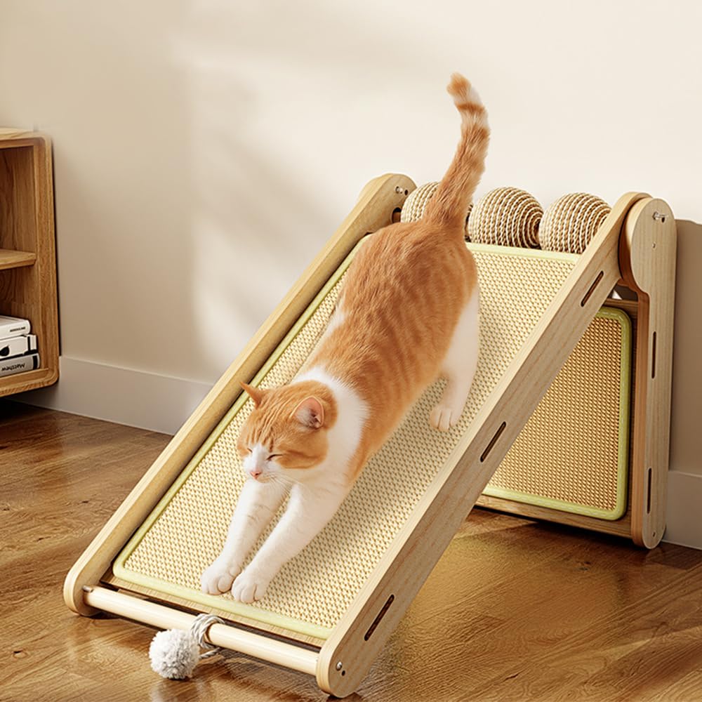 Rascador para gatos en forma de L, almohadilla para rascar gatos de pie con tapete rascador de sisal natural, almohadilla plegable para proteger los arañazos con juguete de bola para interiores (60 x