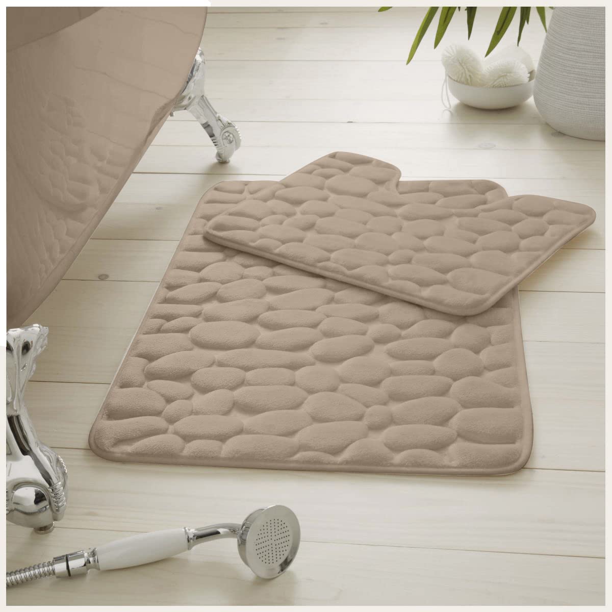 Gc Gaveno Cavailia Cream Pebbles Bath Mat Set, Memory Foam, Regular