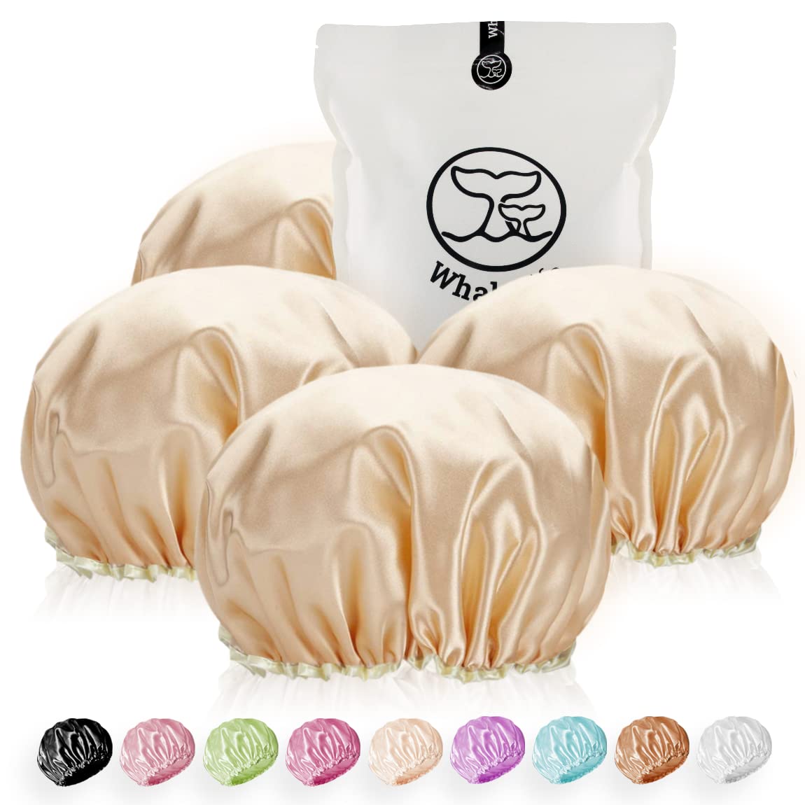 WhaleLife Shower Caps - 4 Pack Waterproof Satin -7 WhaleLife Shower Caps - 4 Pack Waterproof Satin -7