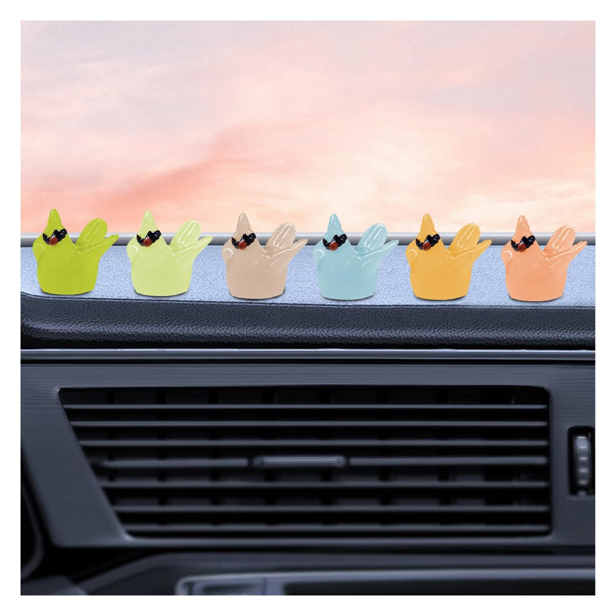 YoRise 6PCS Cute Luminous Hummingbird Car Dashboard Decorations Funny Rear View Mirror Accessories Mini Cartoon Animal Car Decorations
