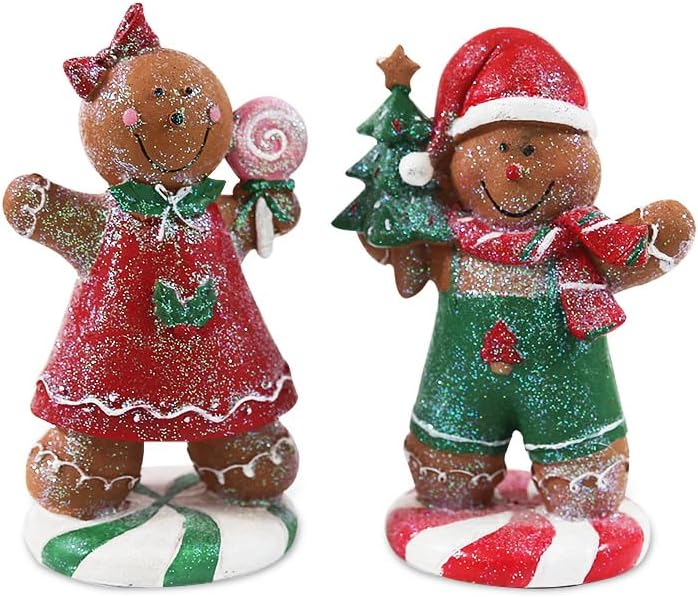 8.3 inch resin gingerbread figurines 2 pack, christmas gingerbread decorations holiday christmas figurines table centerpiece for winter party home office shelf indoor decor holiday festive gifts