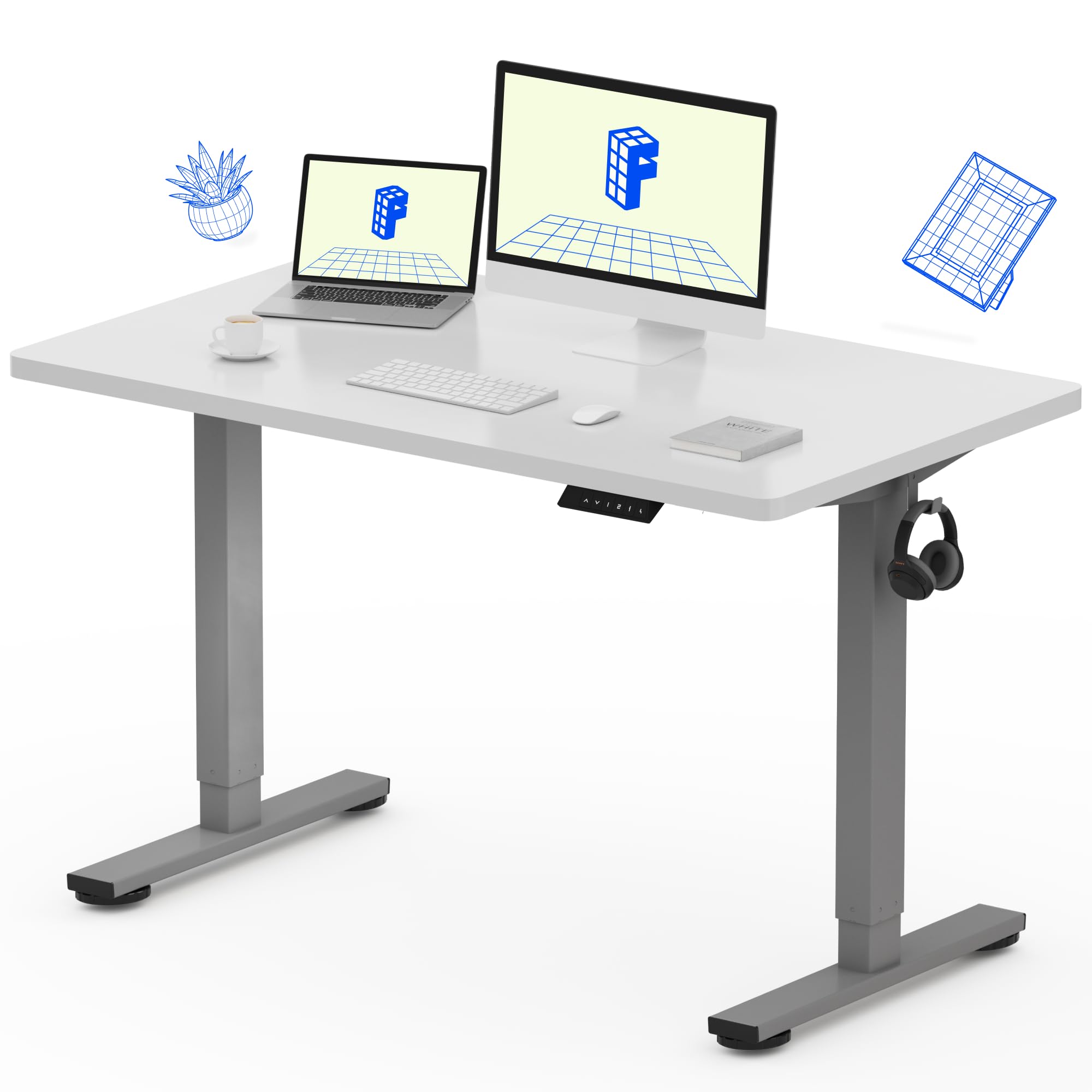 FLEXISPOT EN1 48"x24" One-Piece Electric Standing Desk, White | 1" Thick Seamless Desktop, 176 LBS Capacity, Home Office Use, 4 Memory Presets, Multi-Monitor Setup, Easy Assembly White 48x24