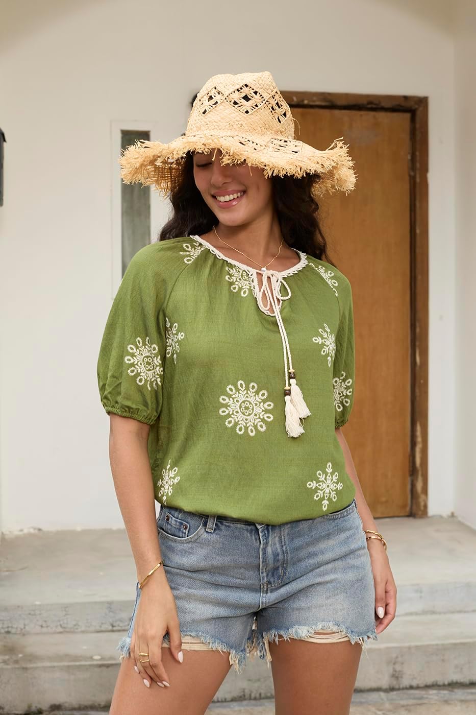 Summer Womens Spring Tops for Women Casual V Neck Half Short Sleeve Boho Blouses Shirts Flowy Vacation Clothes - Image 5