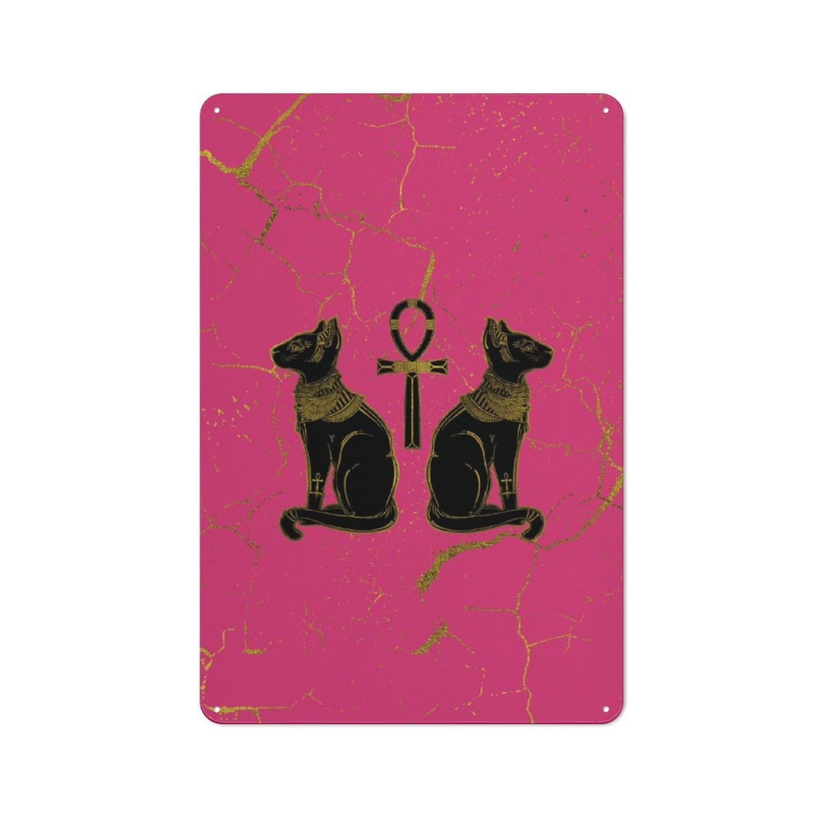Junmoney Egyptian Cats Ornament Metal Wall Sign 30X20cm Featuring For Workshop Wall, Suited To Metal Sign Collectors