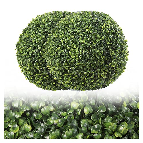 Gobograss Artificial Boxwood Topiary Ball - 2pcs 13.8 inch 3 Layers Milan Grass Ball for Home Garden Wedding Party Decoration Environmental UV Protected Faux Boxwood Decorative Ball (2)
