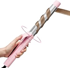 Rotating Automatic Curling Iron for Beach Waves - TYMO Curling Wand for Long Hair, Extra Long Barrel Ceramic Hair Curler for Women, 40M Ionic & Dual Voltage, 5 Temps & 30s Heat-up, 1.25 Inch, Pink