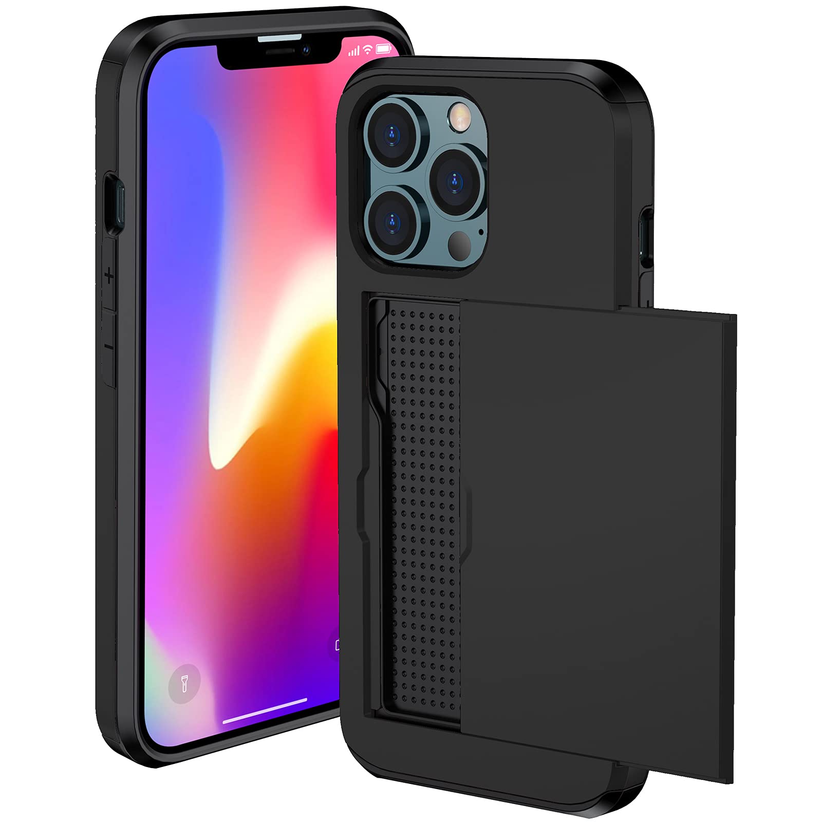Compatible with iPhone 13 Pro Max Case Wallet with Card Holder Shockproof Hard PC TPU Phone CasePortable Slide Flip Protective Cover (Black)