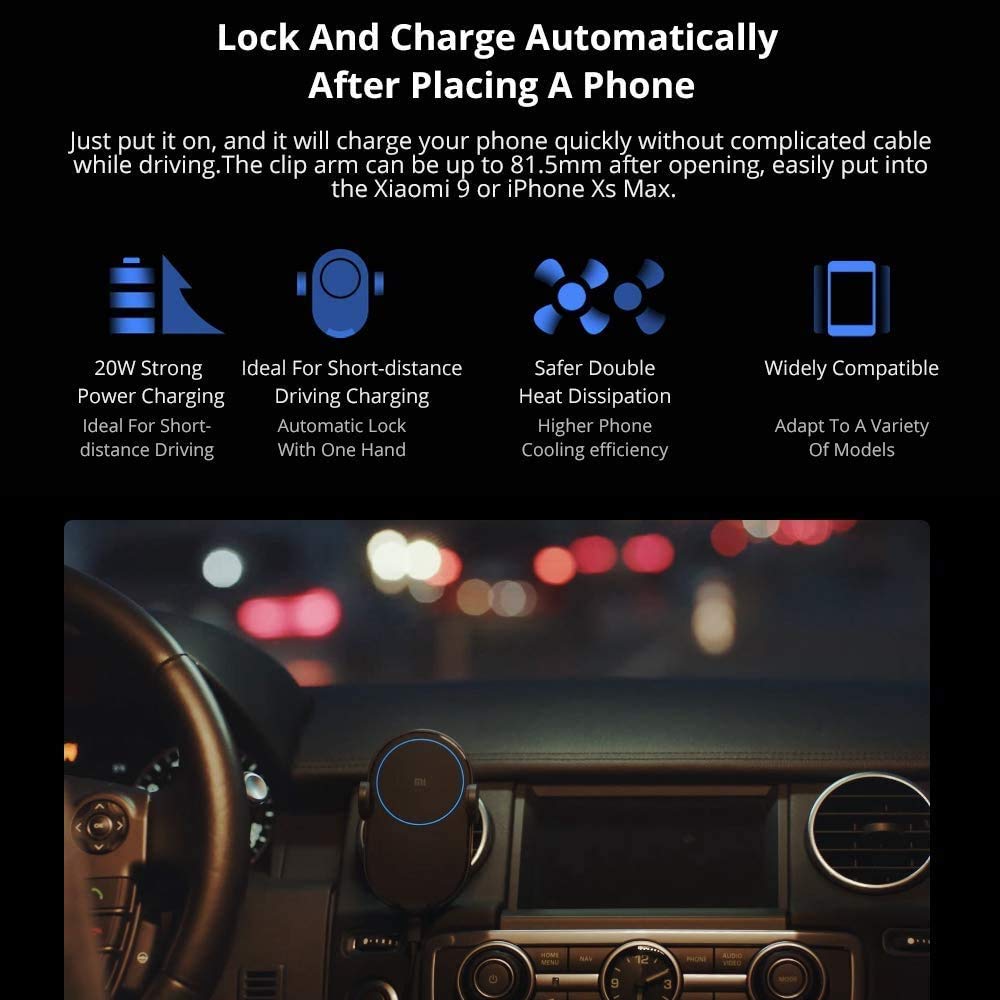 Xiaomi Mi 20 W MAX Qi Cargador de Coche inalámbrico WCJ02ZM pellizco automático con Sensor infrarrojo Inteligente Carga rápida Titular del teléfono del Coche