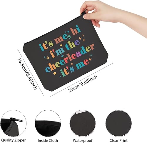 Miniatura 8 de TSOTMO Bolsa de maquillaje con cremallera para animadora It's Me, Hi I'm The Cheerleader It's Me Bag Cheerleading Teammate Gift, Beige, Animadora