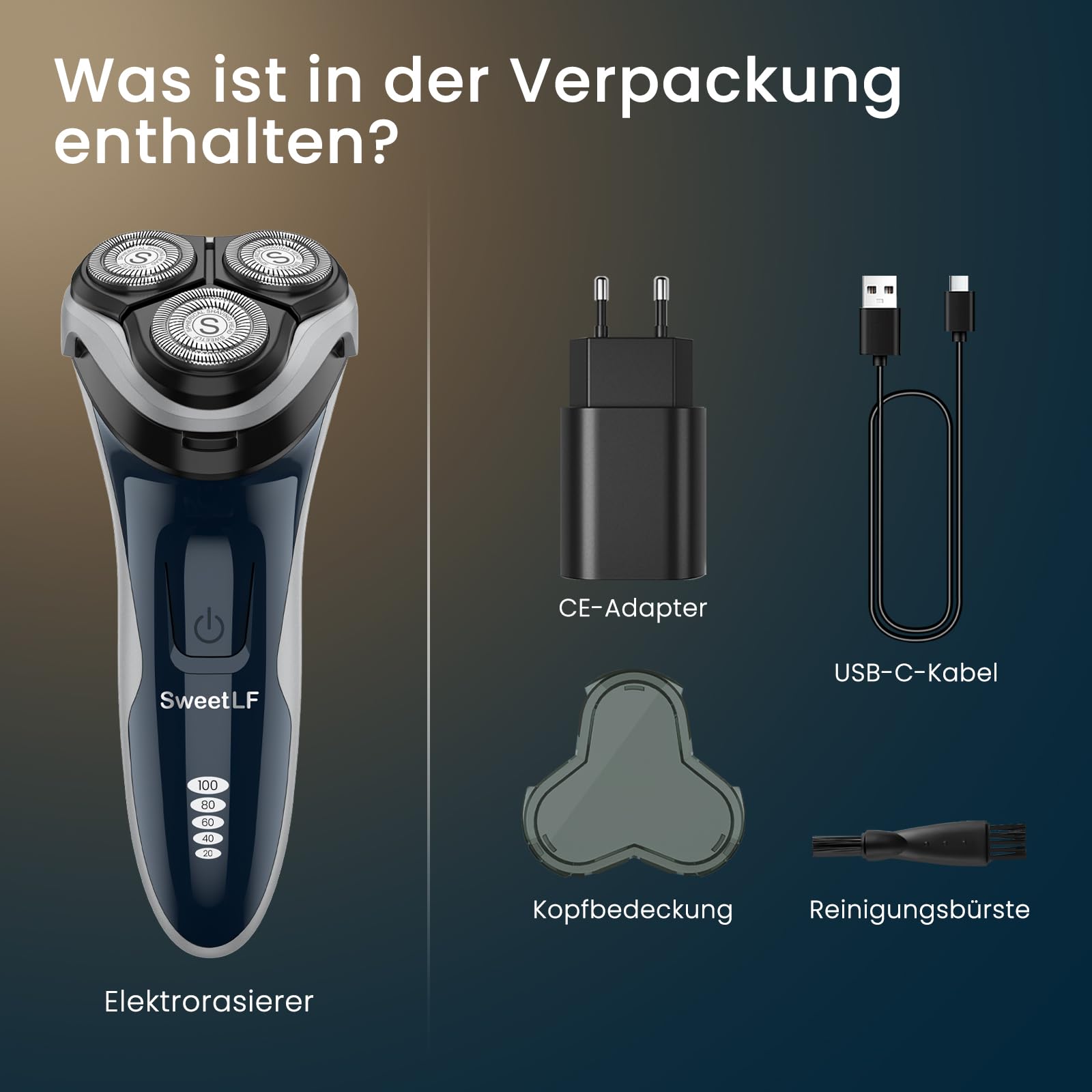 SweetLF Rasierer Herren Elektrisch, Nass- und Trockenrasierer mit IPX7, 4D-Drehköpfen & LED-Display