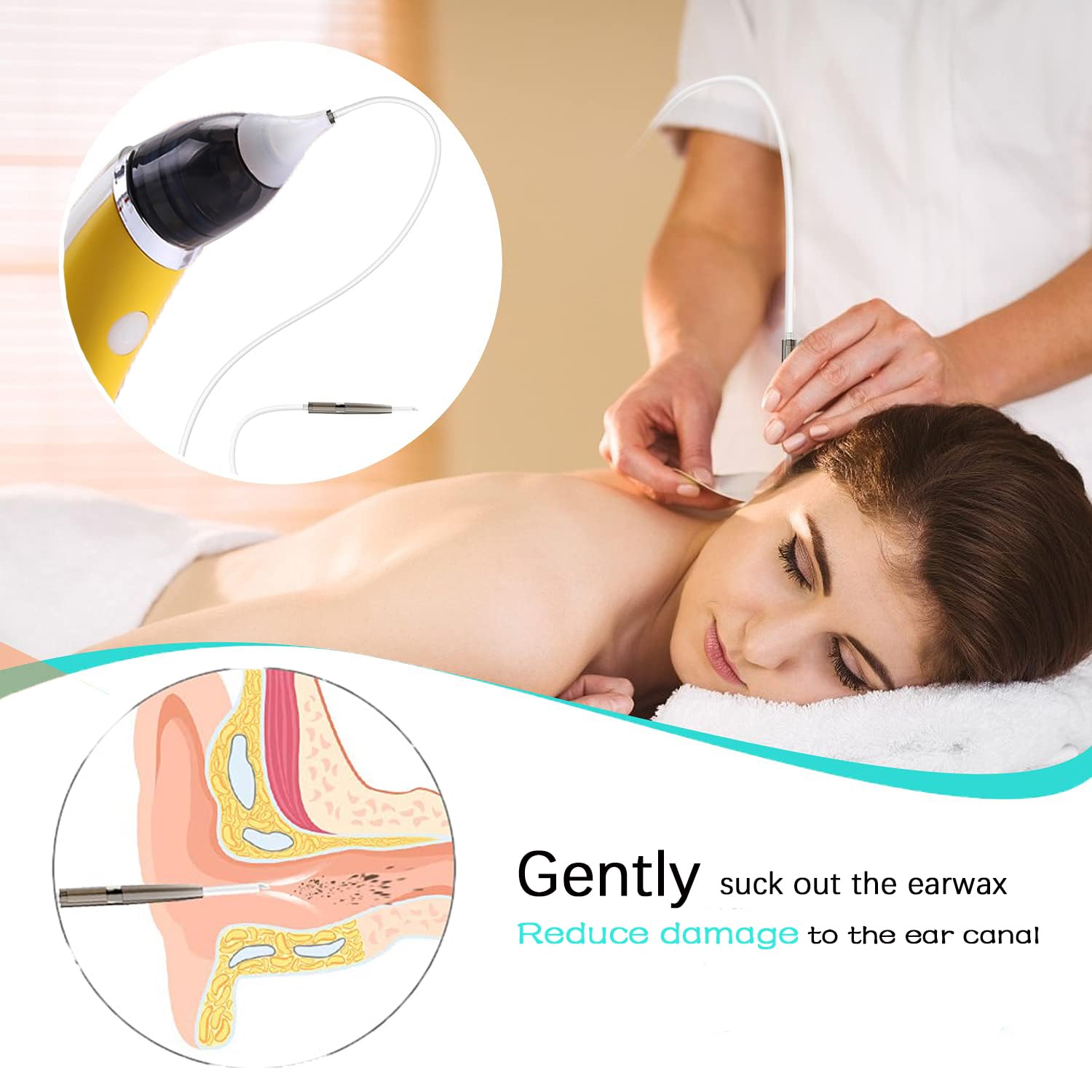 Ohrenschmalz Entferner Vakuum, Sicheres und Weiches 360 Grad Spirale Silikon Ear Cleaning kit , Geeignet für Kinder und Menschen(Gelb-1)