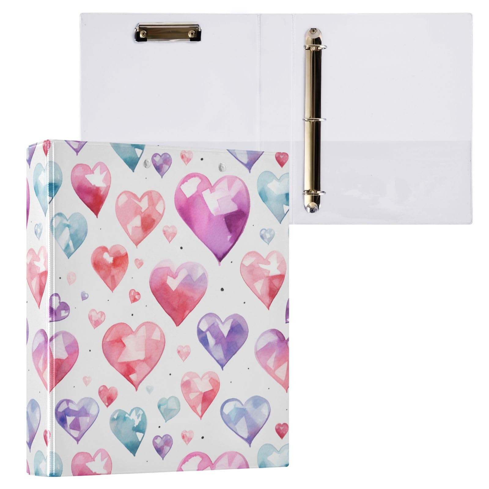 Gem Love - Raccoglitore a 3 anelli, 3,8 cm, rotondo, contiene 200 fogli con 3 tasche interne in PVC trasparente, per scuola e ufficio
