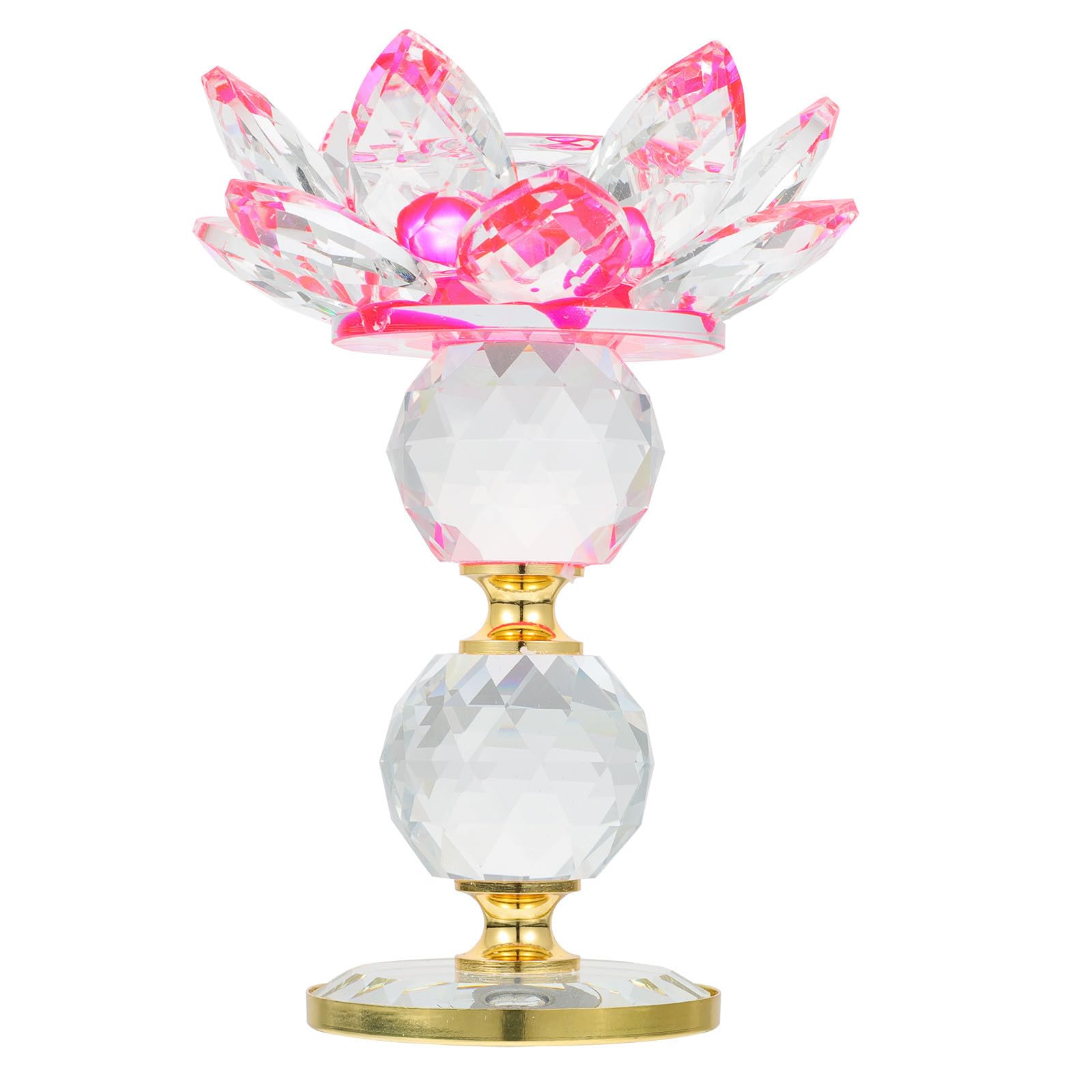 Candeliere di Loto in Vetro Cristallo Rosa Elegante per Decorazione Casa e Porta Candele Funzione Contenitore per Particelle di Cera per Ambienti Buddisti