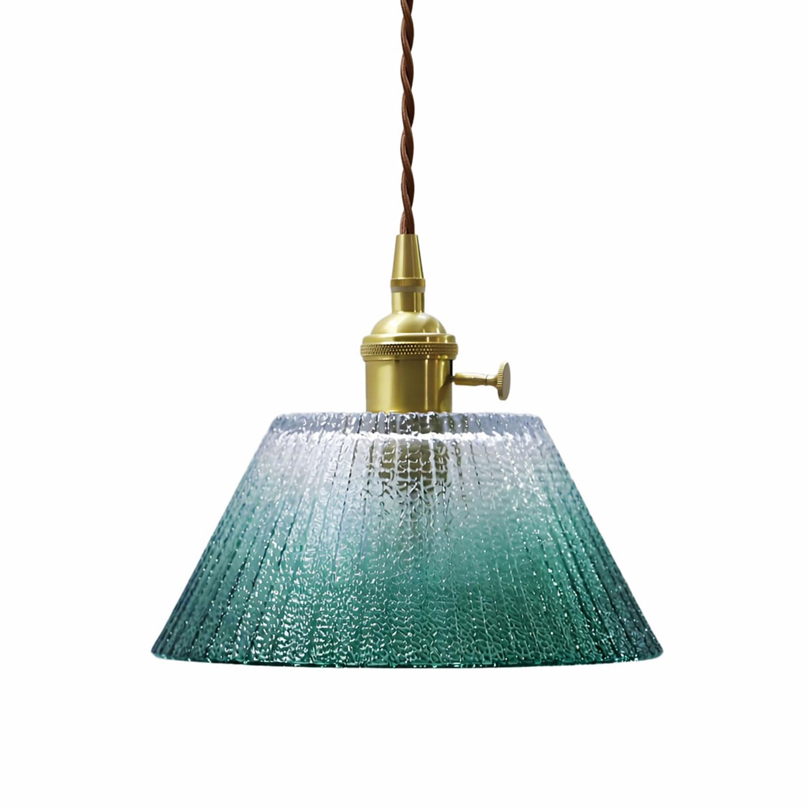 Lámpara Colgante de Cristal Vintage Pantalla Estriada Degradada E27 Altura Ajustable Interruptor Dorado Lámpara de Techo para Isla Cocina Comedor Dormitorio Café Bar (Verde)