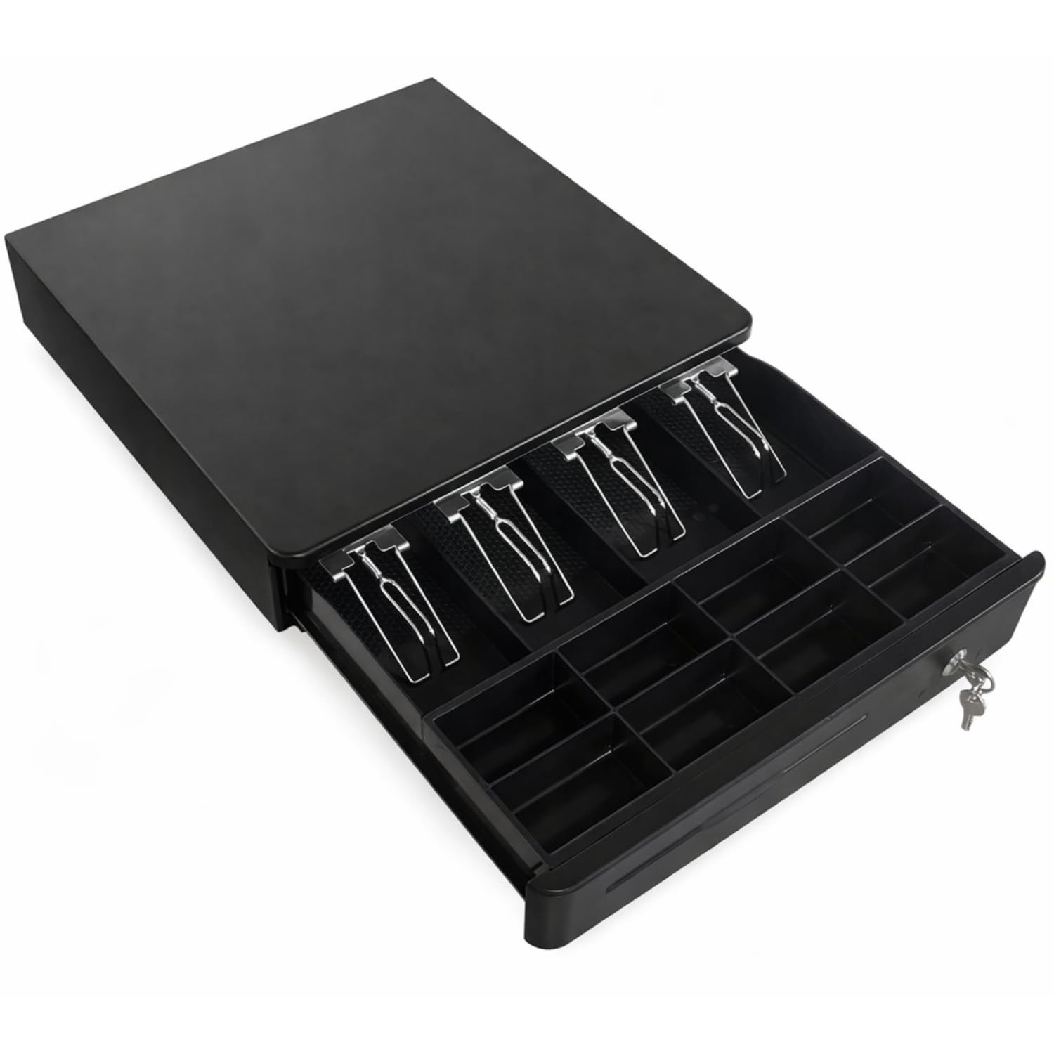 Cassetto per cassa 40 cm per registratore di cassa – 4 scomparti banconote – 8 scomparti pezzi – RJ11/RJ12 – nero