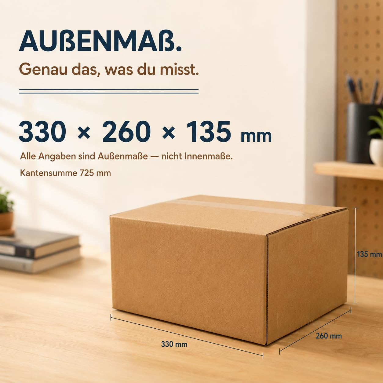 GiDeli Versandkartons Mittel 2-wellig 33x26x13,5 cm Braun 50 Stück - Wellpappe BC-Welle, Faltkarton FEFCO 0201 - Verpackungsmaterial für Warensendung - Onlinehandel - Flach angeliefert
