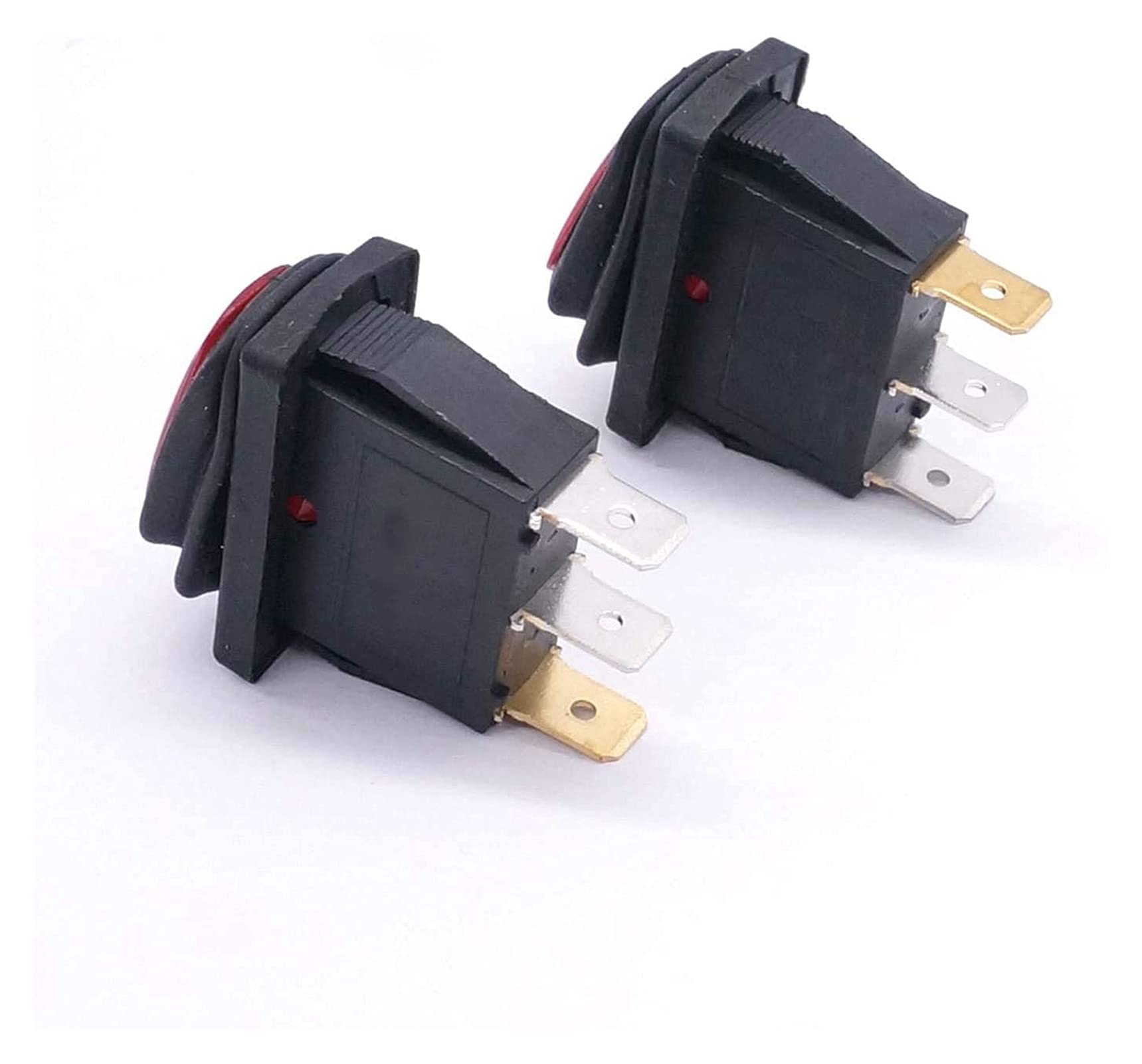 2 interruptores de palanca basculante de CA impermeables de 12 V con luz roja para coche, SPST de 3 pines, 2 posiciones, KCD3-101NW-I/O