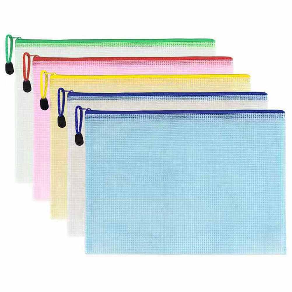 SHTGOI Pack of 5 Document Bags with Zip PVC Plastic Zip Pocket Transparent Waterproof Mesh Document Folder File Pockets for Paper, Documents, Invoice B6 Mixed Colour