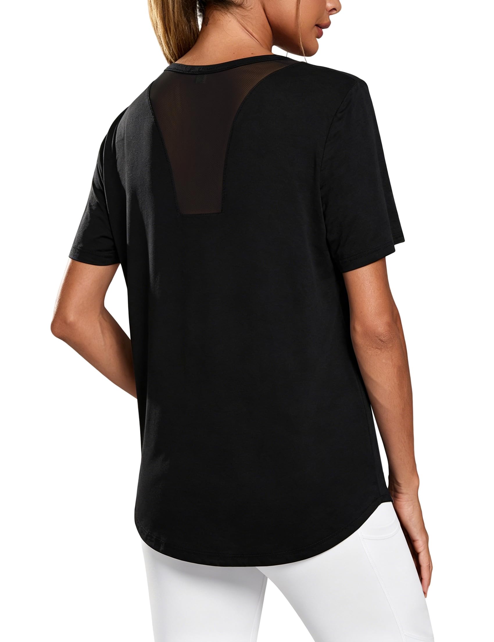 Camiseta Deportiva Mujer Manga Corta Cuello Redondo Camisetas Deporte Malla Trasera Secado Rápido y Transpirable Fitness Yoga Top
