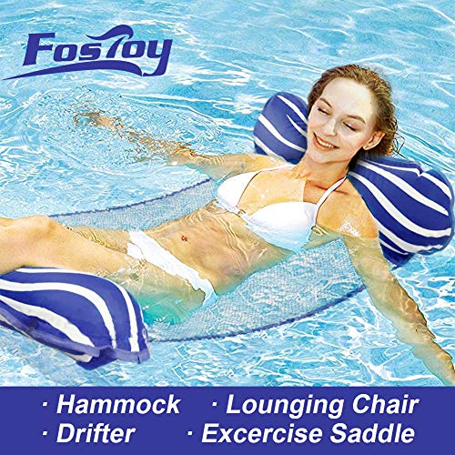 Fostoy Water Hammock, Pool Float Chair 4-in-1 Multi-Purpose Inflatable Pool Floats Portable Water