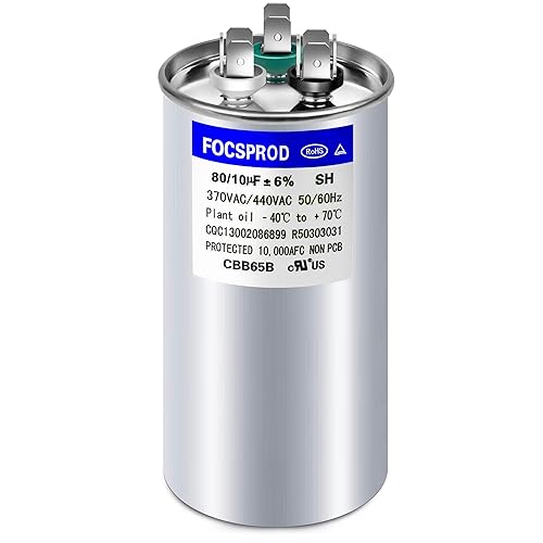 Miniatura 1 de 80+10 uF 8010 MFD 6% 370V440V CBB65 Condensador de CA, reemplazo de condensador redondo de doble funcionamiento, condensador HVAC de 80 10 uF 440