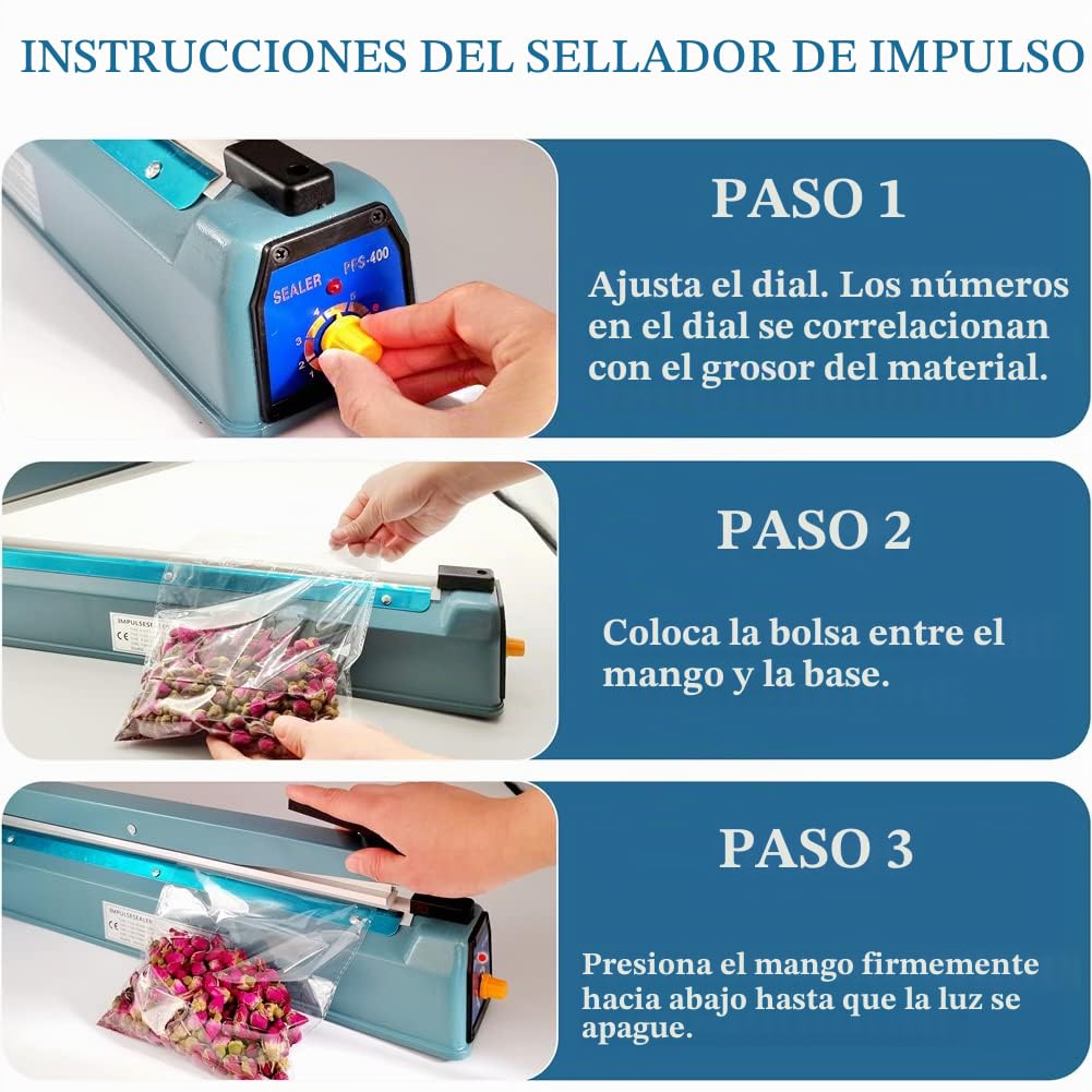 Termoselladora Sellador de Bolsas de Plastico 400mm Manual Pulso La Máquina de Envasado Sellador Térmico de Bolsas de Presión, Ancho del Sello de 5mm, 220V Impulse Heat Sealer for Mylar Plastic Bags