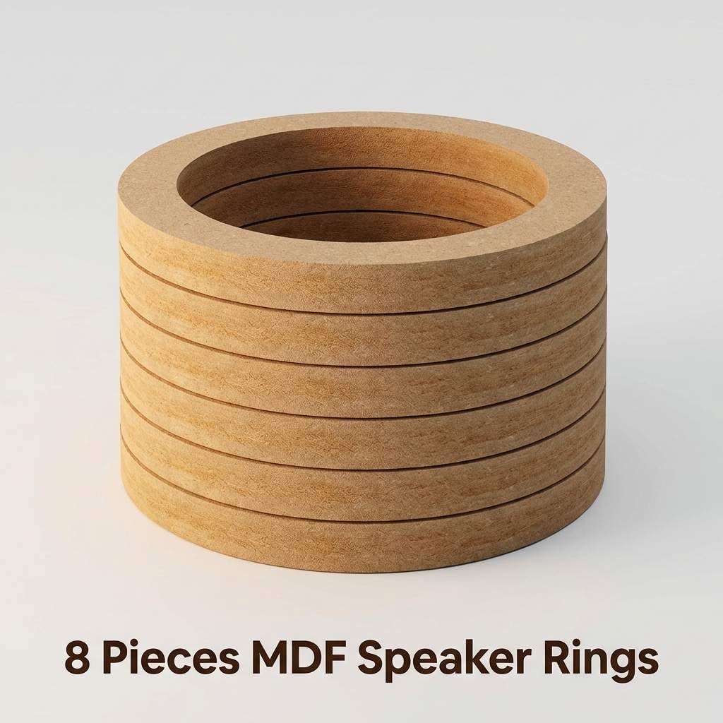 QWORK Wooden Speaker Spacer Rings, 8 Pcs 6.5" Car MDF Speaker Ring, MDF Tweeter Wood Rings for 6.5 Inch Speakers