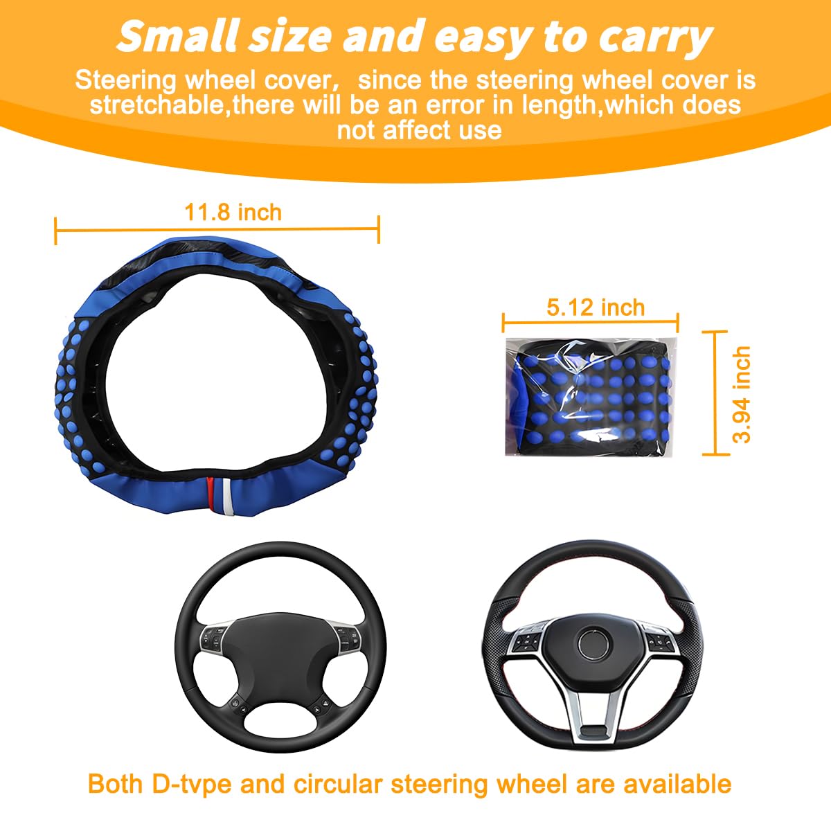 Bittwee Elastic Car Steering Wheel Cover, 14.5-15Inch Stretch Breathable Vehicle Steering Wheel Protector Wrap, Comfortable Auto Accessories Universal for Vehicles, Trucks, RVs and More?Blue?