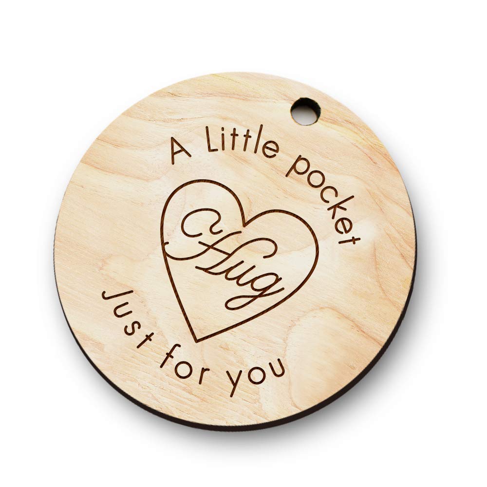 EDSG 2 x Wooden Little Pocket Hug Heart Token | Keyring | Keepsake Gift for Love | Gift for Friends Family Couple | Thinking of You Gift (With Hole)