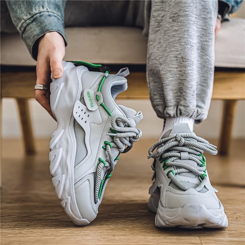 White Retro Non-Slip Sneakers - Men's Thick-Sole Casual Shoes，Youth, Breathable Fabric Upper Running Shoes2