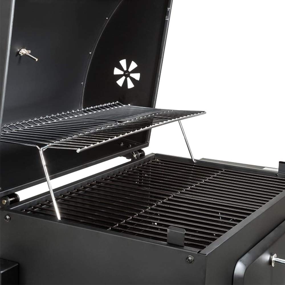 Grill na węgiel drzewny, wózek grillowy, w zestawie 2 ruszty, popielniczka, półki z haczykami, regulowany pojemnik na węgiel drzewny, wentylacja i 2 kółka| Wózek do grillowania | Grill XLL na węgiel drzewny (107 x 115 x 68 cm)