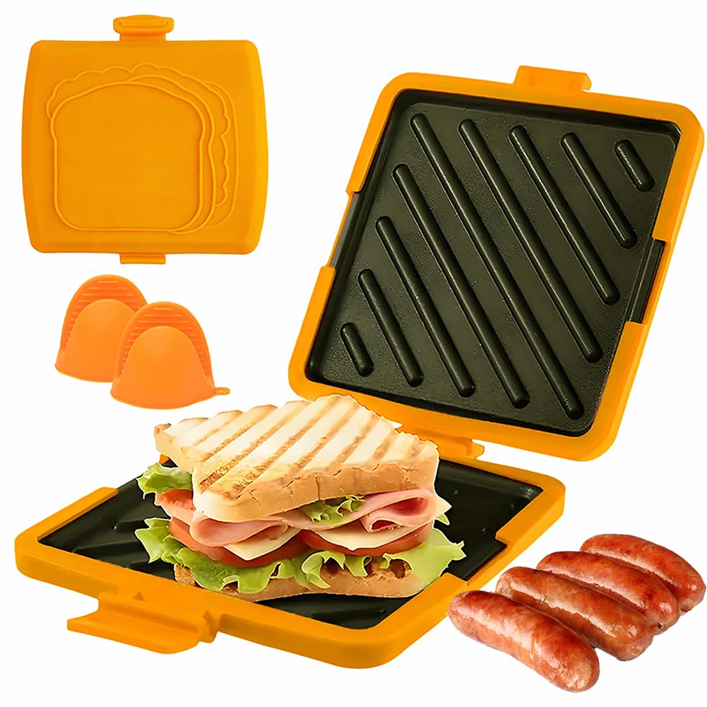 Opiekacz do kanapek w kuchence mikrofalowej, mini toster i urządzenie do robienia panini, nadaje się do mycia w zmywarce, bezprzewodowy, oszczędność czasu na szybkie śniadania