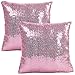 JOTOM Housse de Coussin Paillettes Réversible Bicolore Couleur Magique Taie d'oreiller pour la Maison Voiture Canapé Décoratif, 40x40cm, Ensemble de 2 pièces(Rose|2 pièces)