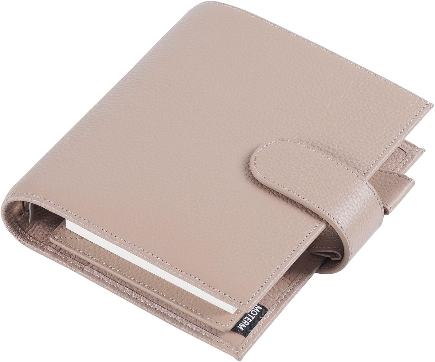 A6 Luxe Rings Planner - Genuine Leather Binder Organizer (30mm Ring, Pebbled-Taupe) - NOT a Standard A6