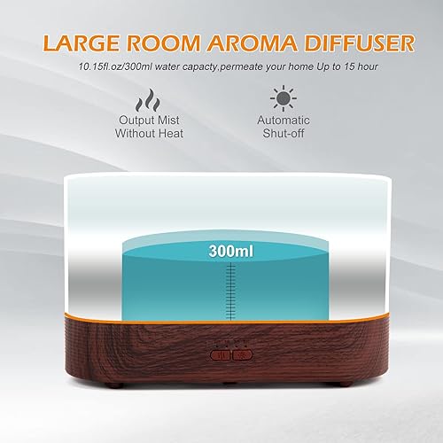 Miniatura 5 de PLUWEL Difusor de aroma de llama, difusor de aceite esencial de apagado automático de 10.1fl oz para habitación grande, humidificador de aire de