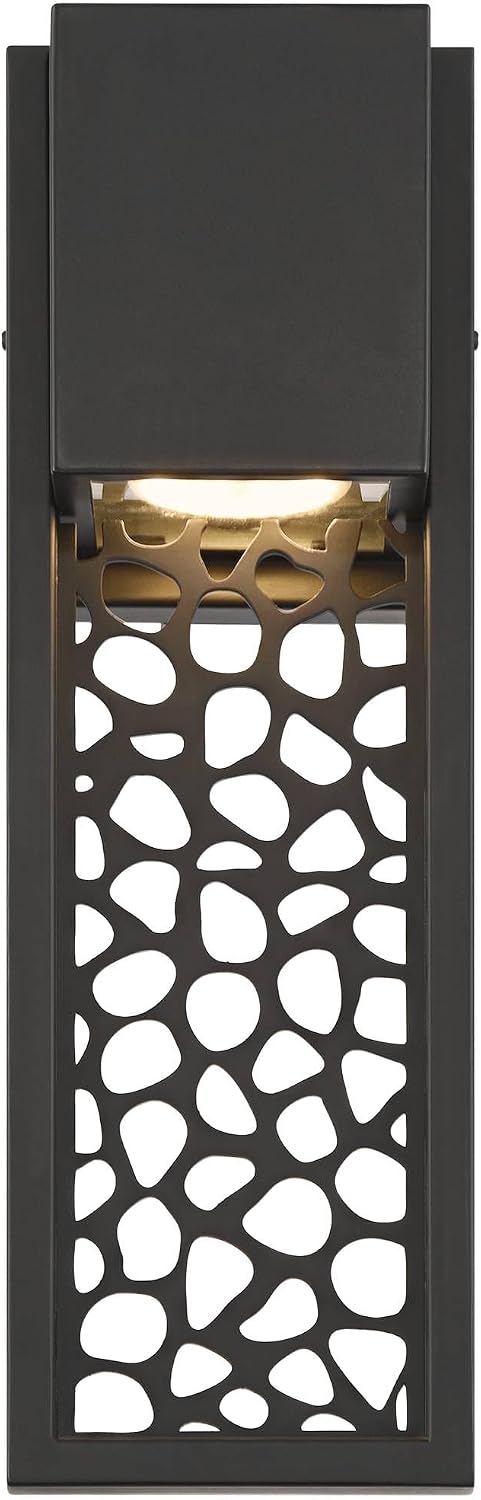 Possini Euro Design Miele 16" High Modern Outdoor Wall Light Fixture Mount Porch House Exterior Outside Set of 2 LED Bulb Dark Sky Weatherproof Matte Black Metal Front Door Patio Garage Home
