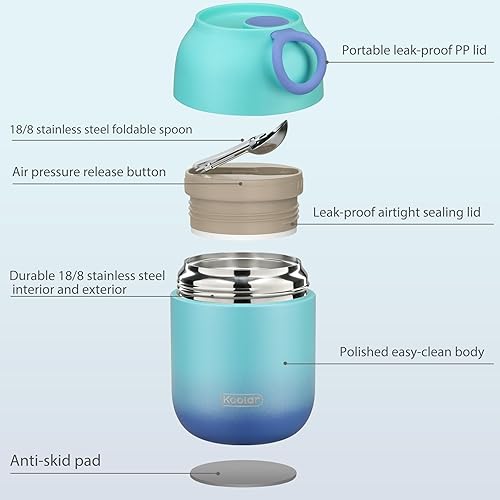 Miniatura 6 de Tarro térmico de sopa para niños y adultos, termo de 17 onzas para comida caliente, boca ancha, acero inoxidable, aislado al vacío, recipiente de