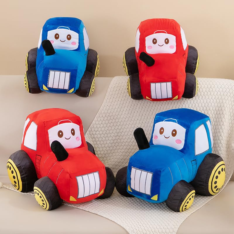 Image of Car Plush Toy Soft Stuffed Car Plush Pillow Toy CuteTractor Cartoon Throw Pillow Plushie Gifts for Kids Birthday Christmas Party (Tractor Blue)