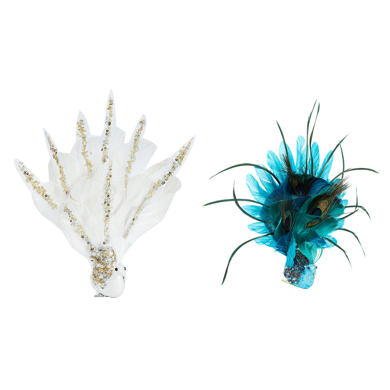 Lerpwige Beautiful Figurines Festive Christmas Tree Ornament with Glittering Decoration for Wedding Party Artificial Feather Birds