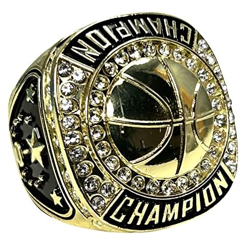 Express Medals Champion Gold Basketball Trophy Ring Award Gift Fantasy Prize with Display Neck Chain and Stand Championship Rings Cover