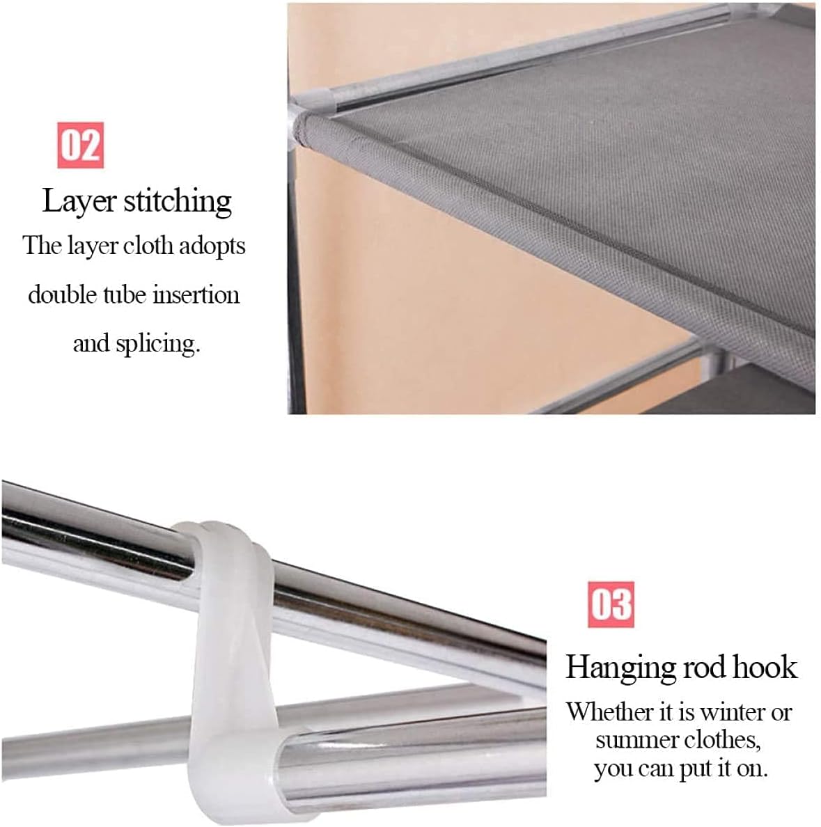 Portable wardrobes Wardrobe Portable Cloth Steel Pipe Hanging Rod Shelf Cabinet Freestanding Closet Storage Organizer Armoire Easy to Assemble 75 x 45 x 170cm