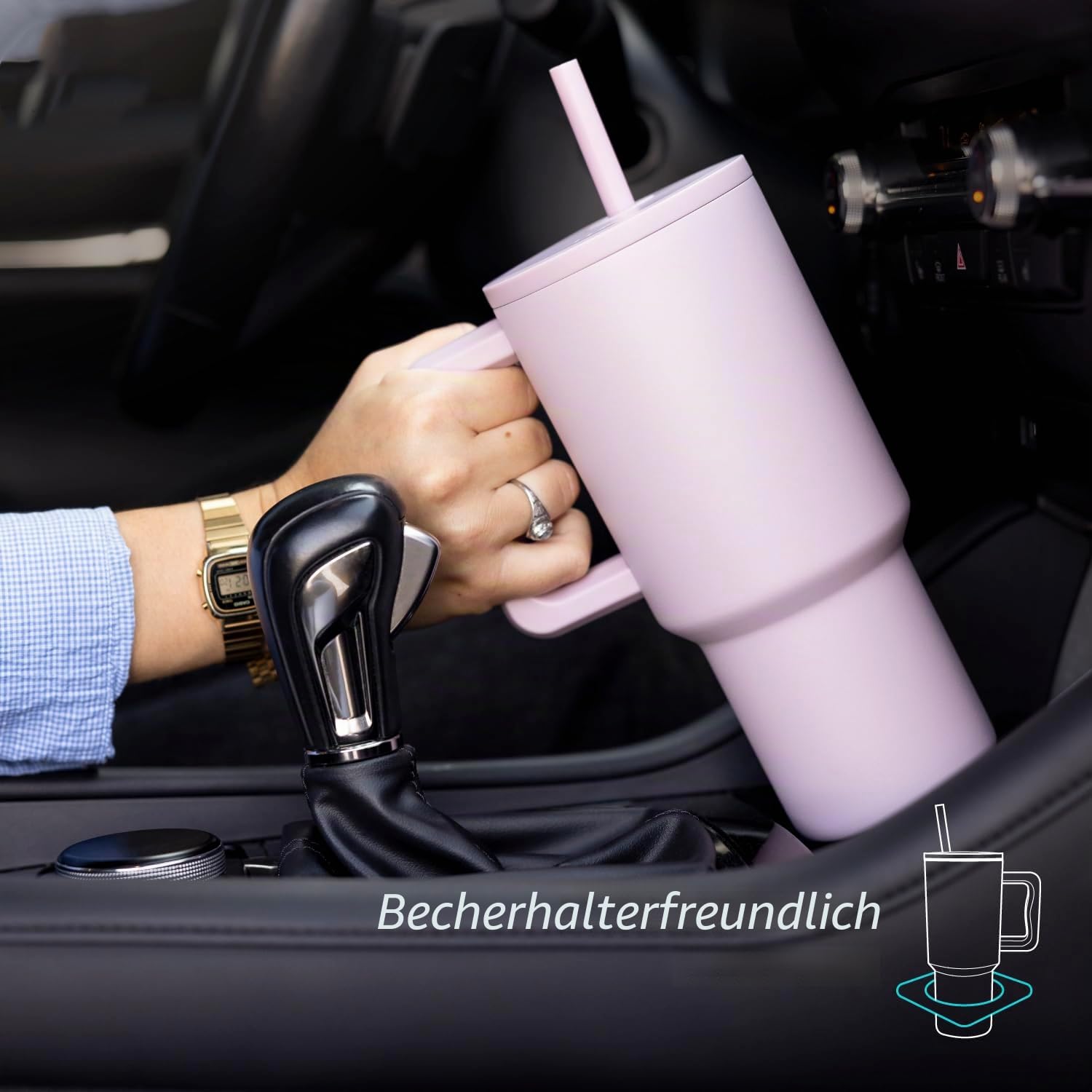 Simple Modern Thermobecher mit Strohhalm und Griff | Isolierter Edelstahl-Trinkbecher Eiskaffee-Reisebecher | Geschenke für Frauen und Männer | Trek | 1180ml | Cream Leopard