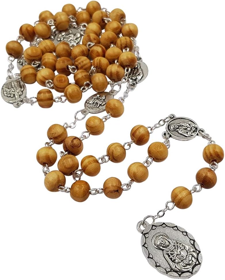 TALISMAN4U Seven Sorrows of Mary Rosary Chaplet Wooden Beads Catholic Jewelry Necklace for Women Men with Rosary Box